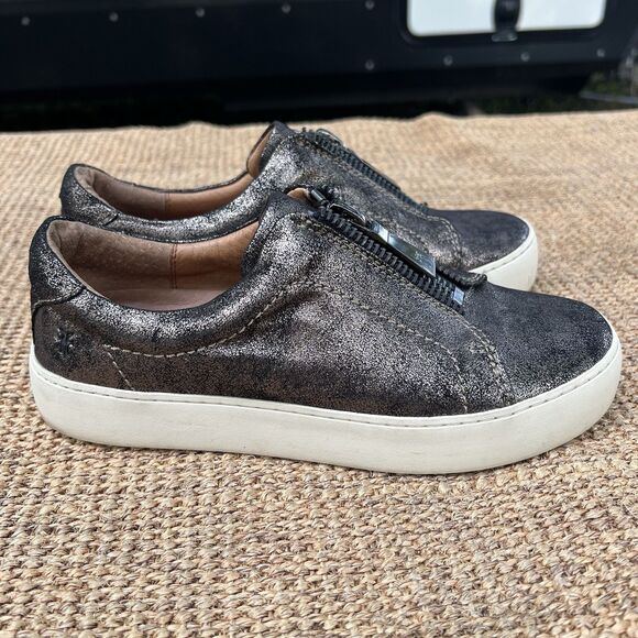 Frye Lena Zip Up Metallic Leather Zip Sneakers - Picture 4 of 9